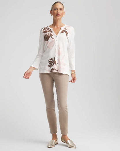 Chico's Slub Splitneck Henley Tee Rose Smoke