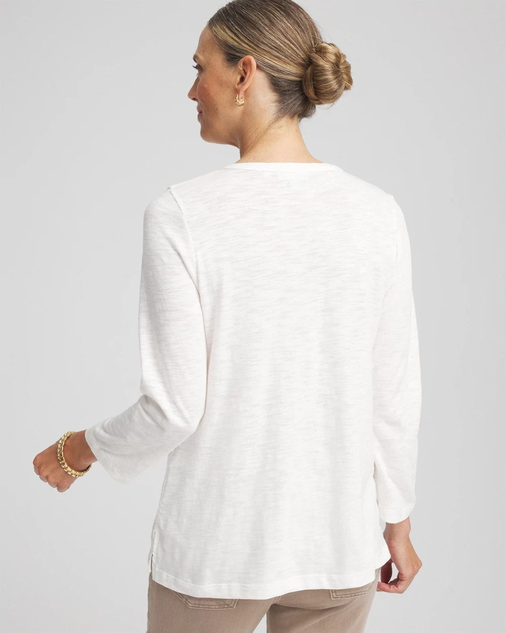 Chico's Slub Splitneck Henley Tee Rose Smoke