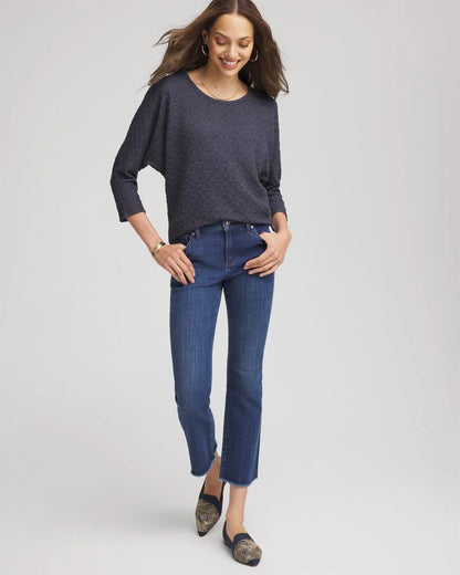 Chico's Textured Denim-Motif Tapered-Hem Top Denim