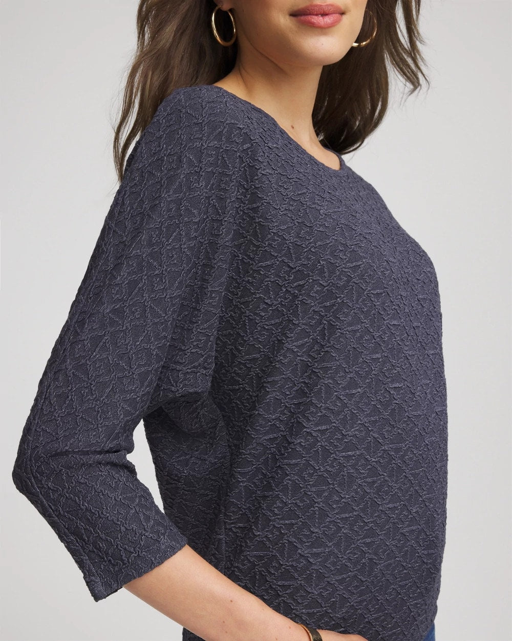 Chico's Textured Denim-Motif Tapered-Hem Top Denim