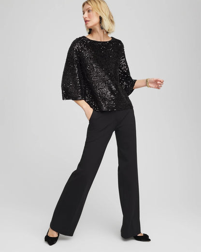 Chico's Sparkling Sequin Party Tee Black
