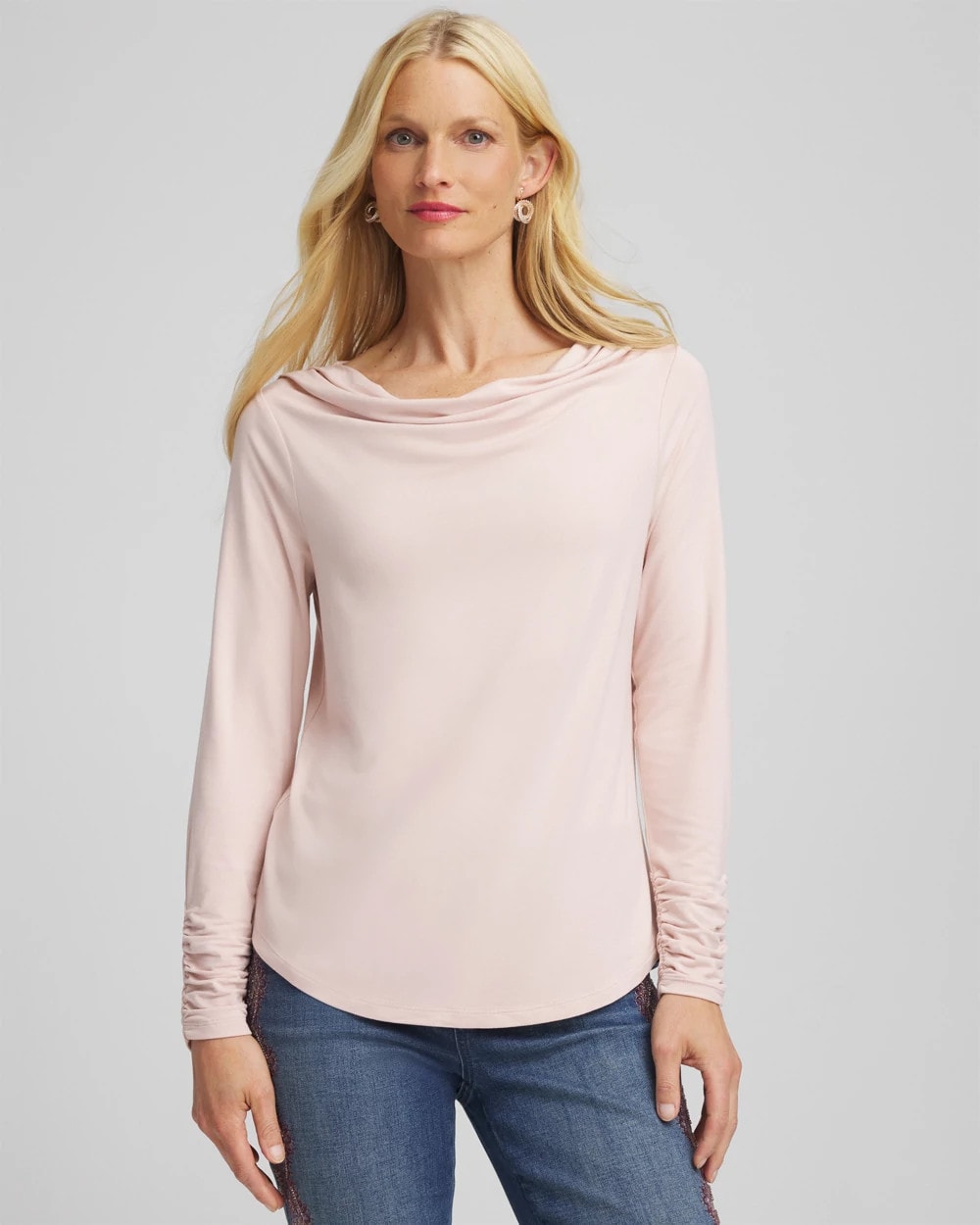 Chico's Cowlneck Long-Sleeved Tee Rose Smoke