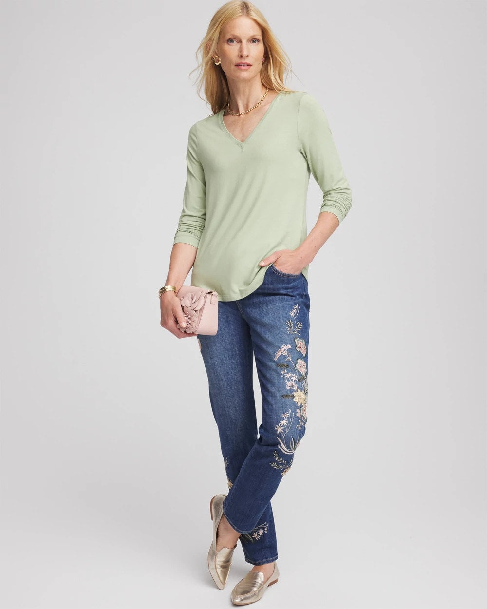 Chico's Touch of Cool™ V-Neck Layering Tee Sage Meadow