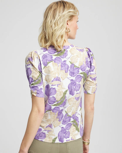 Chico's Floral Slub Henley Tee Alabaster