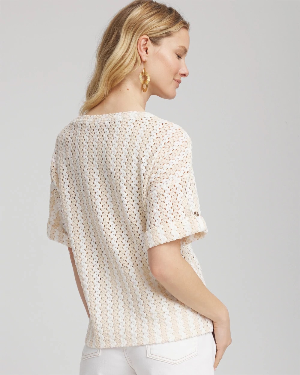 Chico's Textured Roll Cuff Tee Glistening Sand