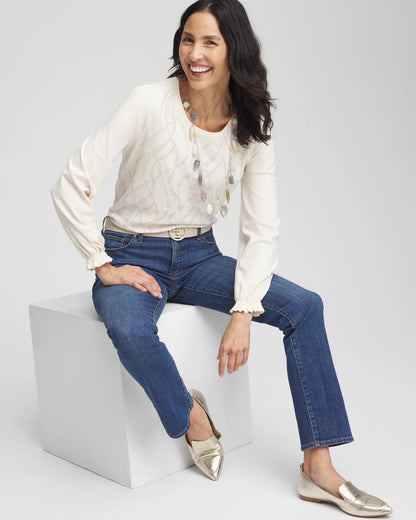 Chico's Embellished Long-sleeve Top English Cream