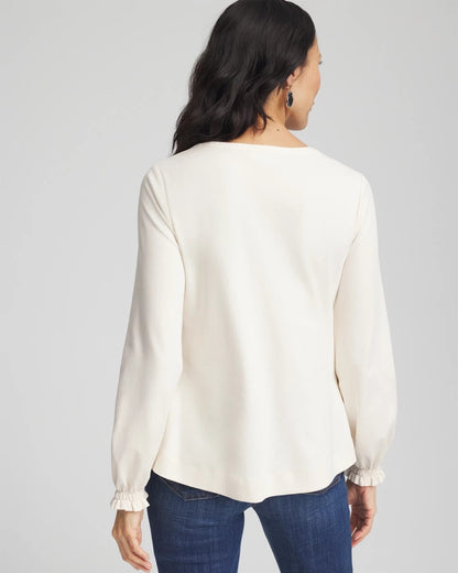 Chico's Embellished Long-sleeve Top English Cream