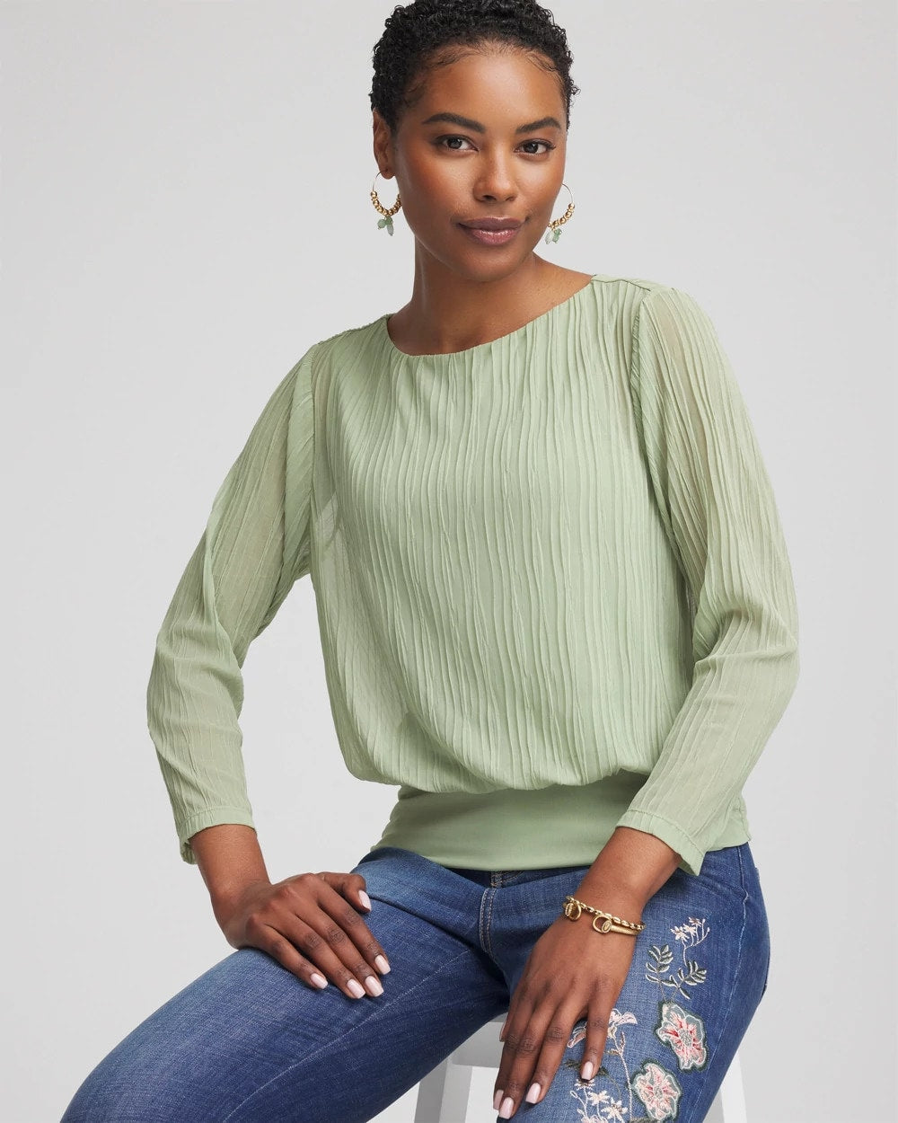 Chico's Touch of Cool™ Textured Banded-Hem Top Sage Meadow