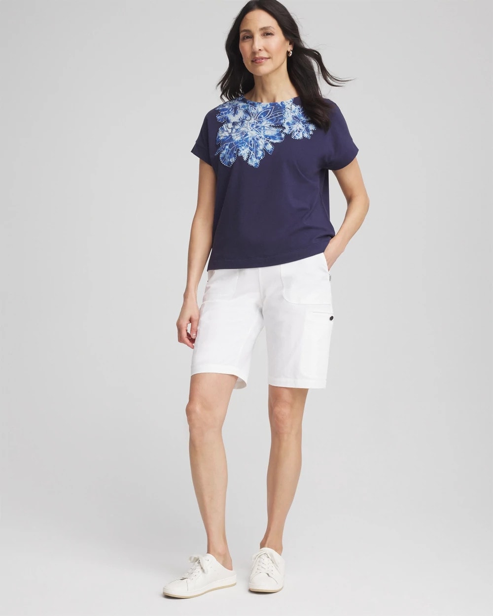 Chico's Zenergy® UPF Knit Applique Dolman Top Passport Blue