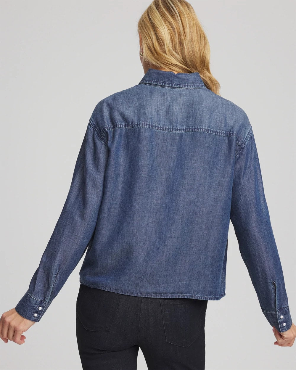 Chico's Embellished Tencel Collar Shirt Kiruna Indigo