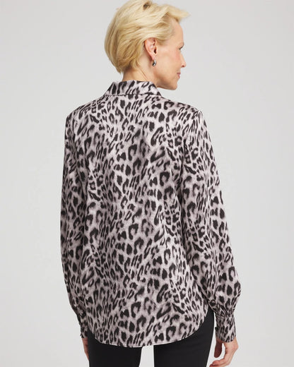 Chico's Faux Silk Snowy Animal Shirt Dove Gray