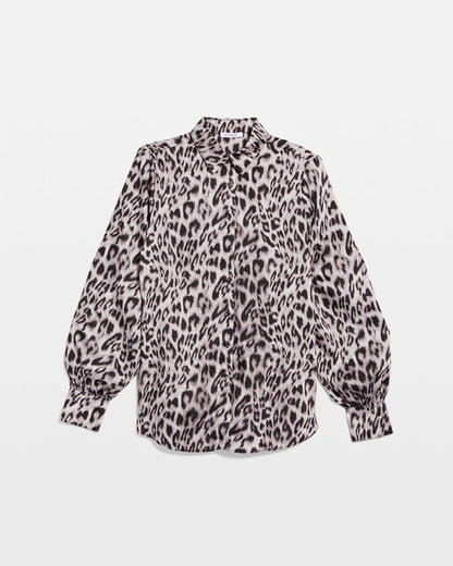 Chico's Faux Silk Snowy Animal Shirt Dove Gray
