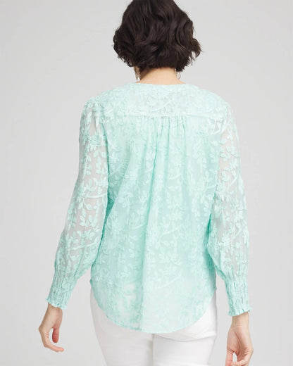 Chico's Floral Soutache V-Neck Blouse Teal Waters