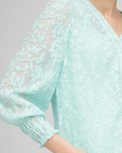 Chico's Floral Soutache V-Neck Blouse Teal Waters