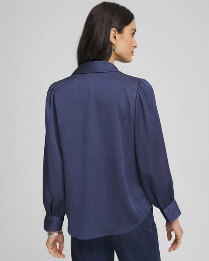 Chico's Puff Sleeve Satin Blouse Indigo Sky