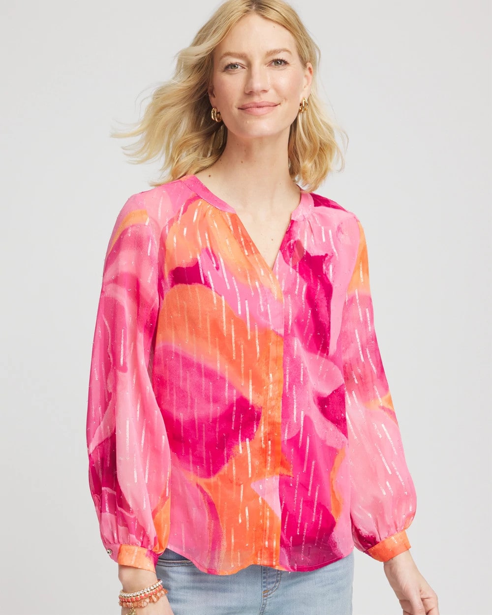 Chico's Watercolor Classic Fit Chiffon Blouse Crushed Berries