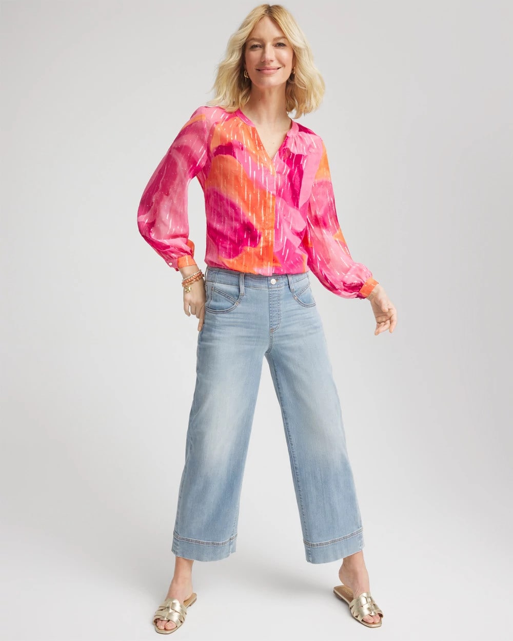 Chico's Watercolor Classic Fit Chiffon Blouse Crushed Berries