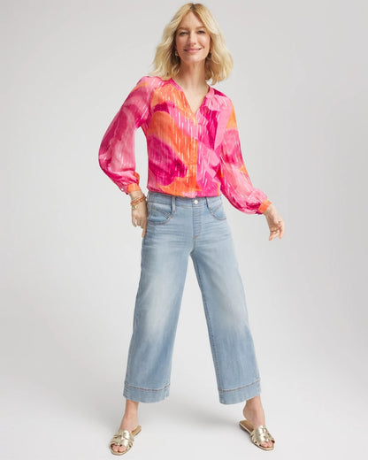 Chico's Watercolor Classic Fit Chiffon Blouse Crushed Berries