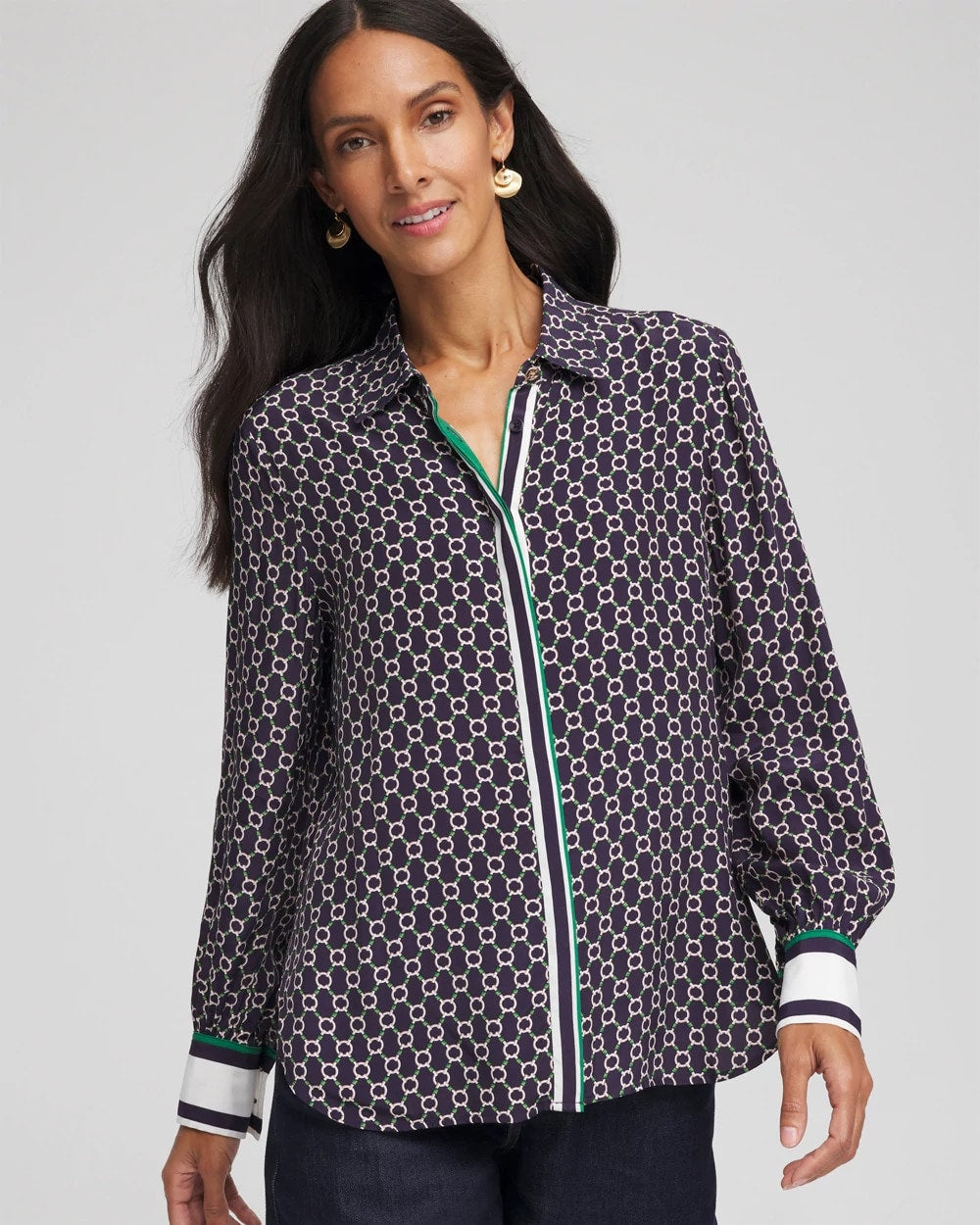 Chico's Faux Silk Twill Shirt Passport Blue