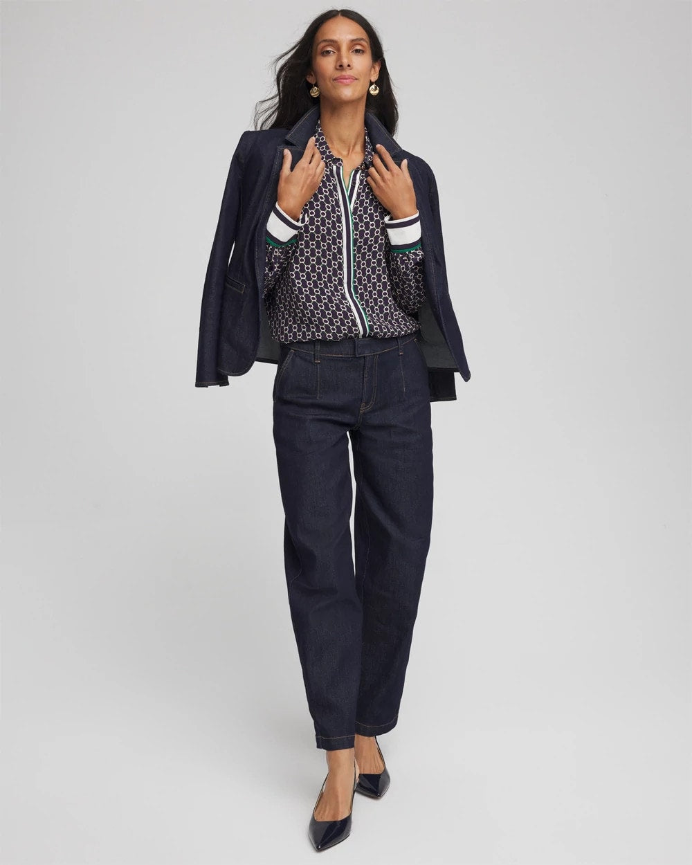 Chico's Faux Silk Twill Shirt Passport Blue
