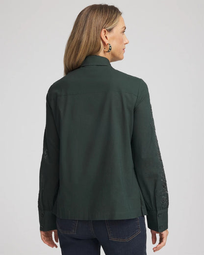 Chico's Lace Cotton Voile Shirt Darkest Spruce