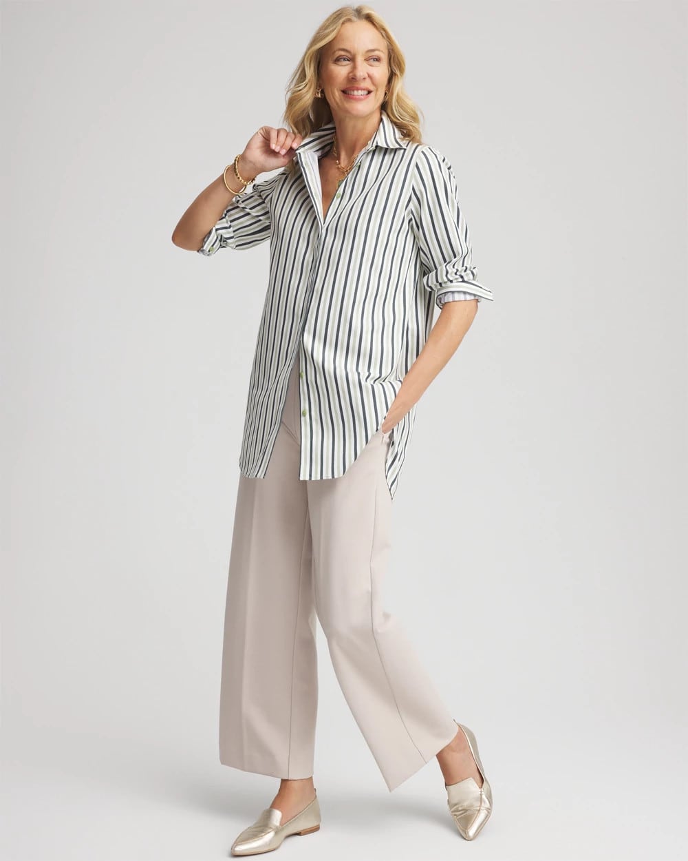 Chico's No Iron™ Striped Shirt Sage Meadow