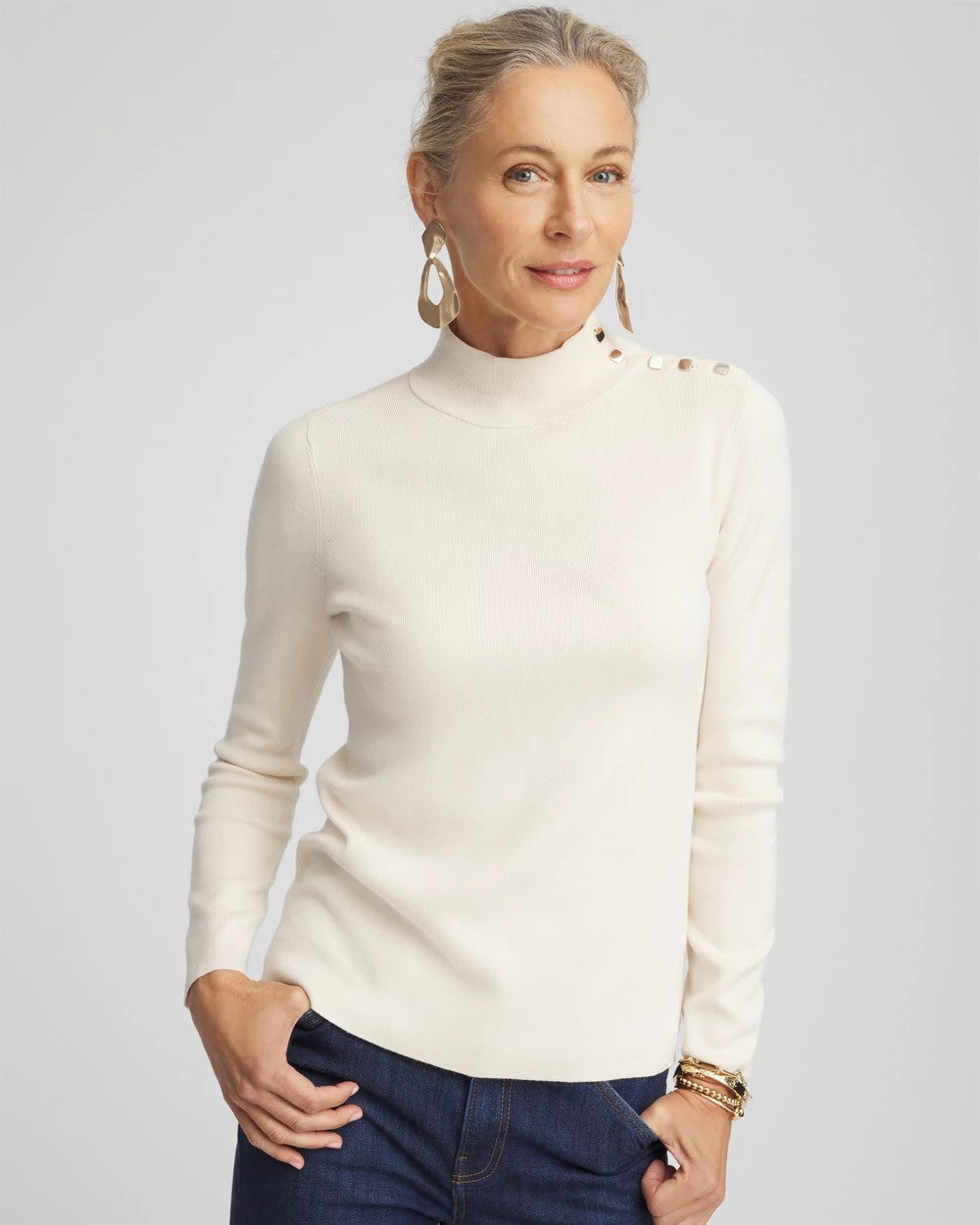 Chico's Ella Mockneck Sweater English Cream