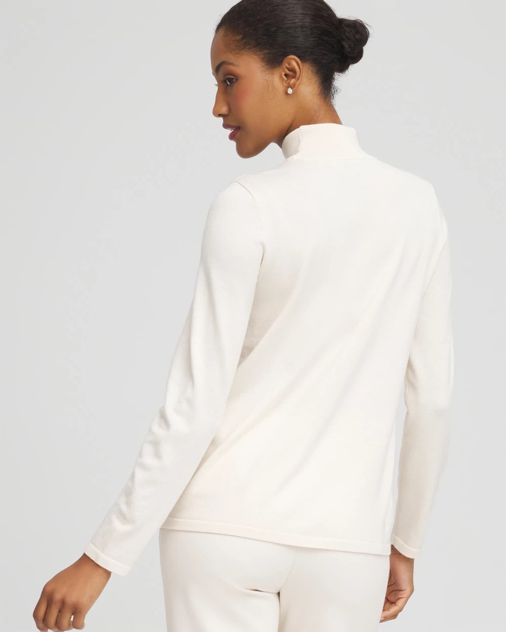 Chico's Ella Embellished Mockneck Sweater English Cream