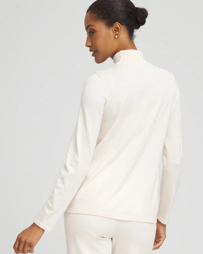 Chico's Ella Embellished Mockneck Sweater English Cream