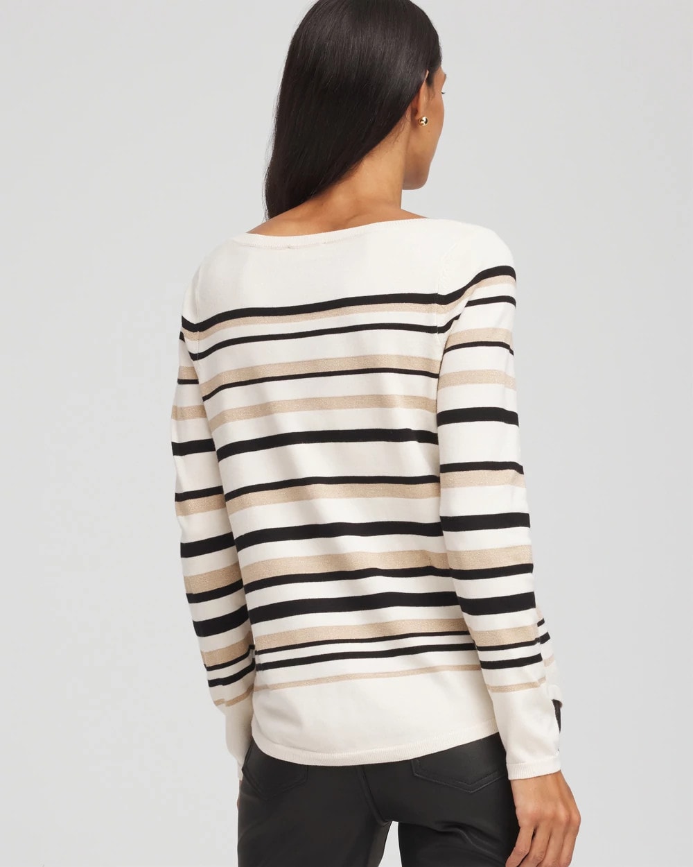 Chico's Ella Stripe Boatneck Sweater English Cream