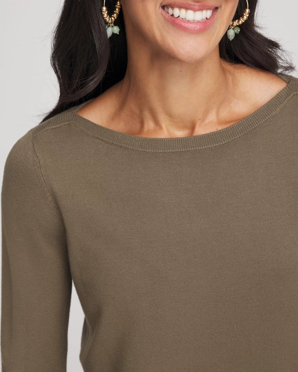 Chico's Ella Bateau Pullover Sweater Nettle Leaf