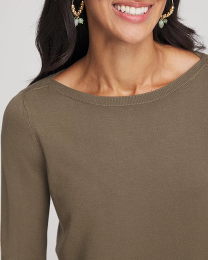 Chico's Ella Bateau Pullover Sweater Nettle Leaf