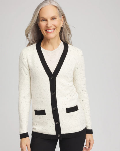 Chico's Tipped Lady Jacket Cardigan English Cream