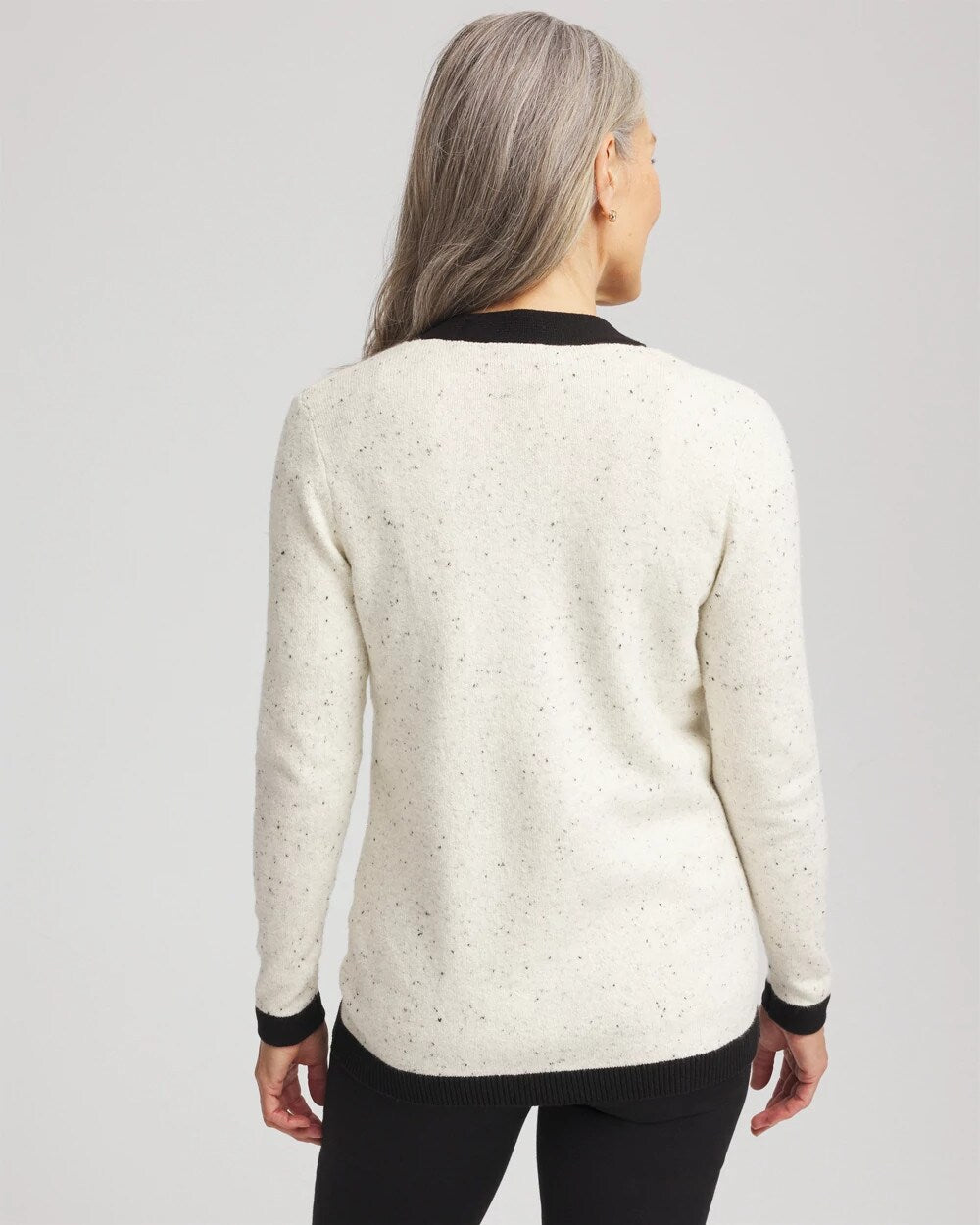 Chico's Tipped Lady Jacket Cardigan English Cream
