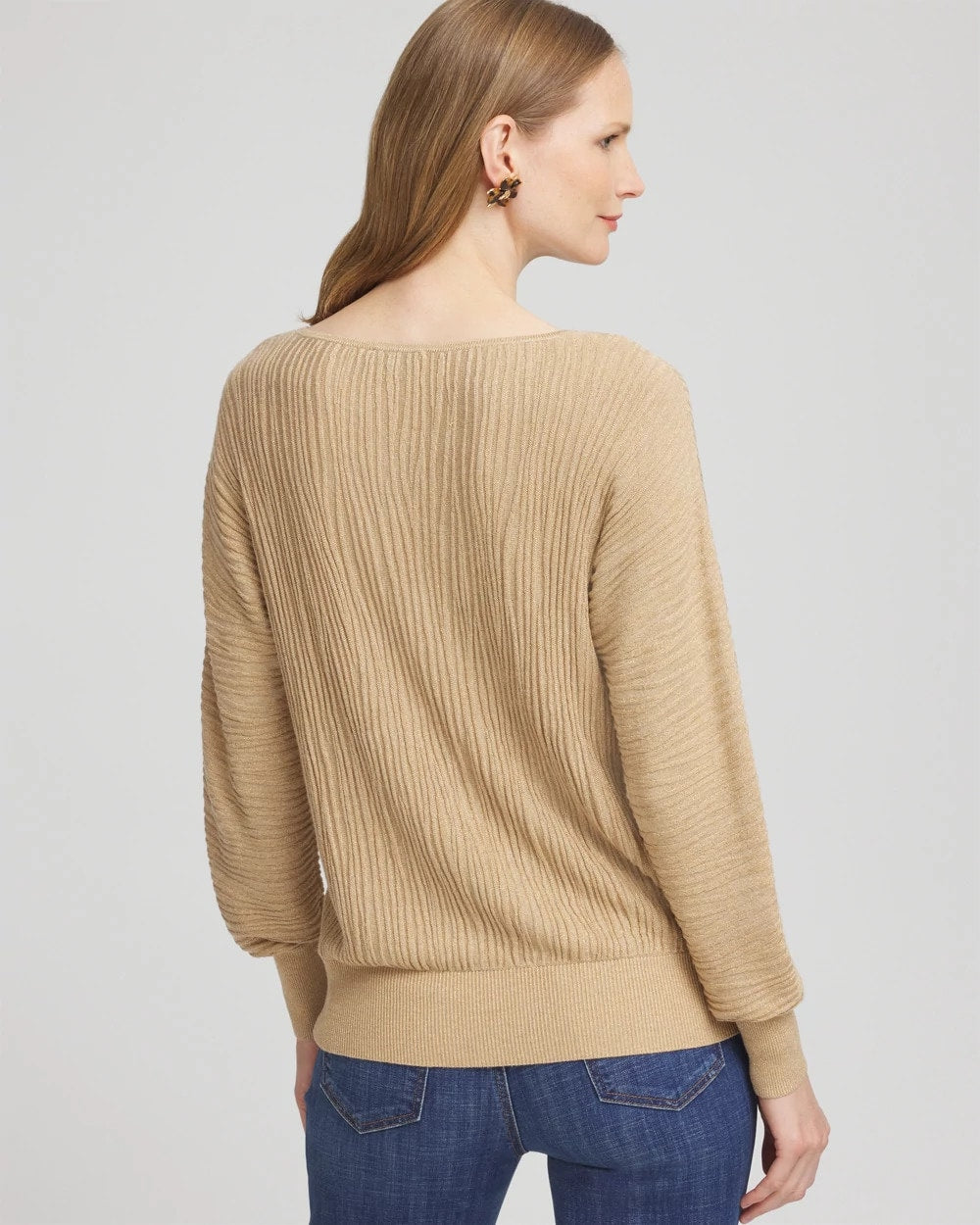 Chico's Textured Zebra Print Dolman Sleeve Sweater New Camel Heather