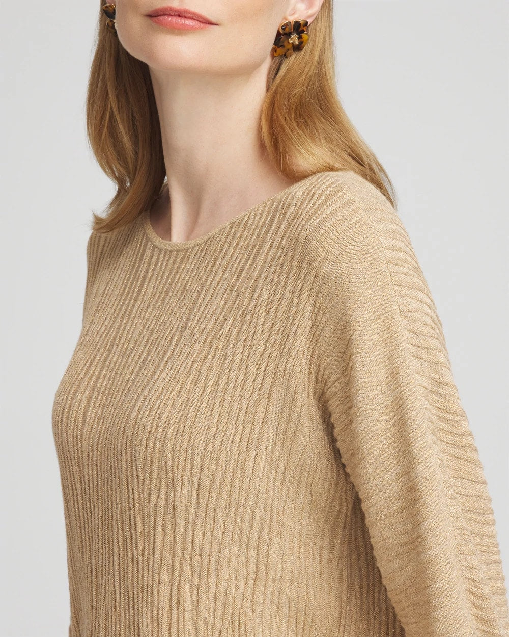 Chico's Textured Zebra Print Dolman Sleeve Sweater New Camel Heather