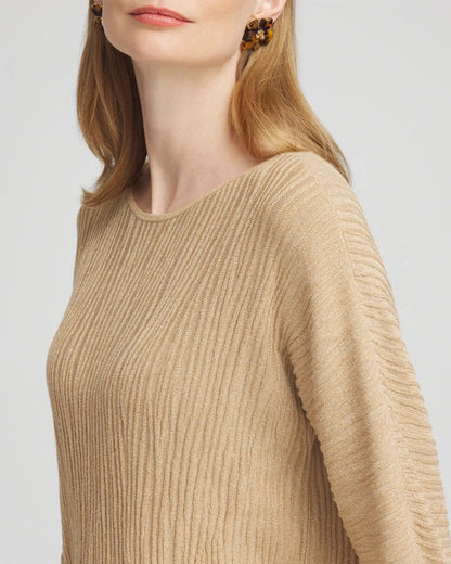 Chico's Textured Zebra Print Dolman Sleeve Sweater New Camel Heather