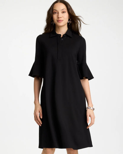 Chico's Knit Flounce Sleeve Dress Black