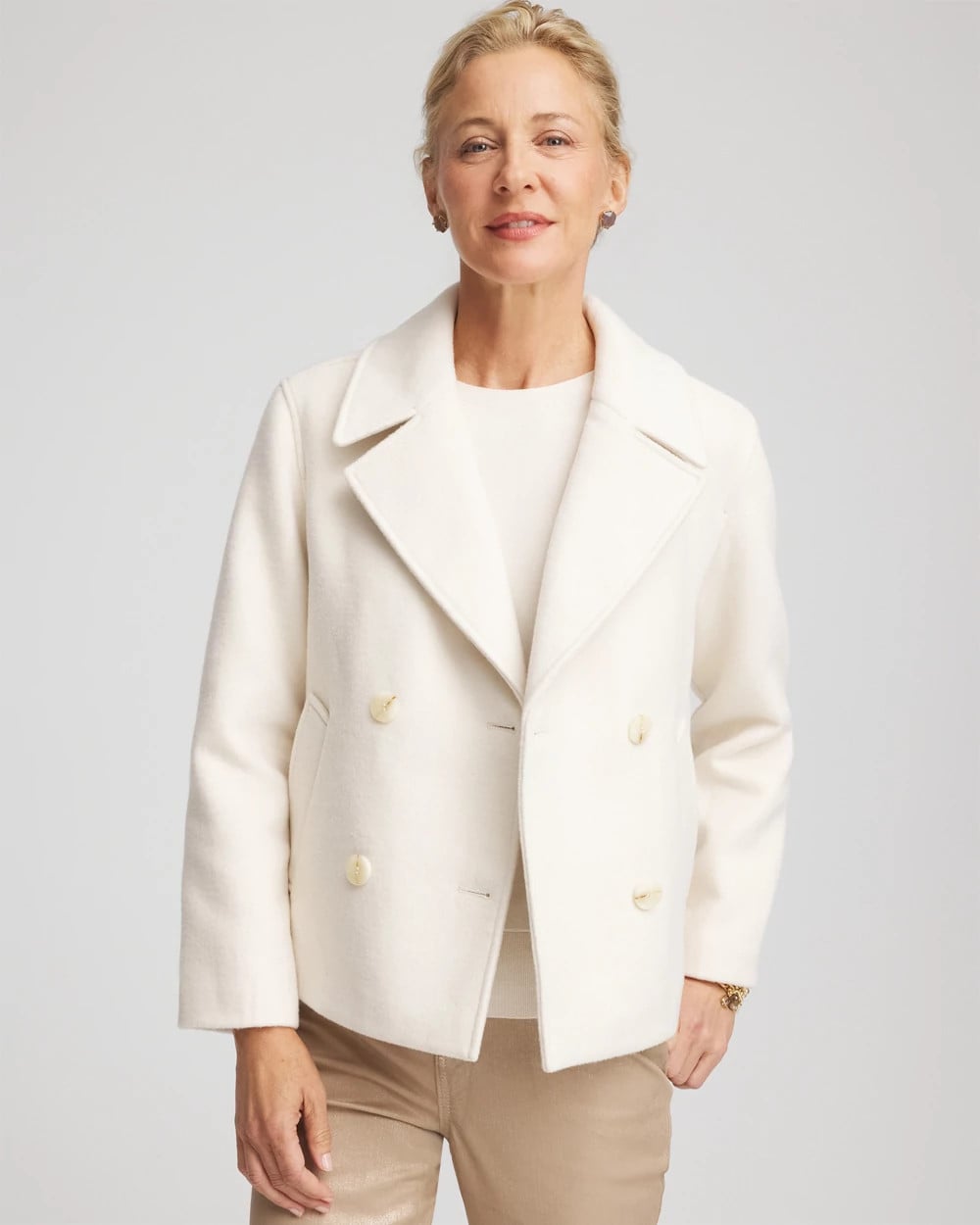 Chico's Wool Peacoat English Cream
