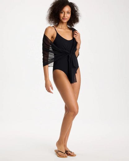 Chico's Gottex Yuri Flower Mesh One Piece Swimsuit Black