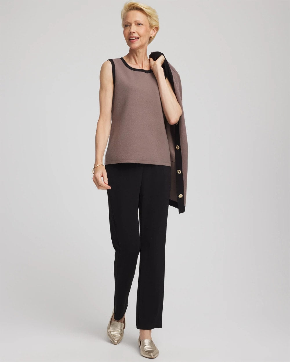 Chico's Travelers™ Tipped Sweater Tank Deep Taupe