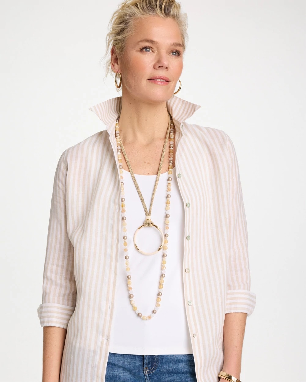 Chico's Neutral Long Layering Necklace Neutral