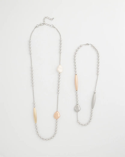 Chico's Copper and Silver Double Strand Necklace Mixed Metals
