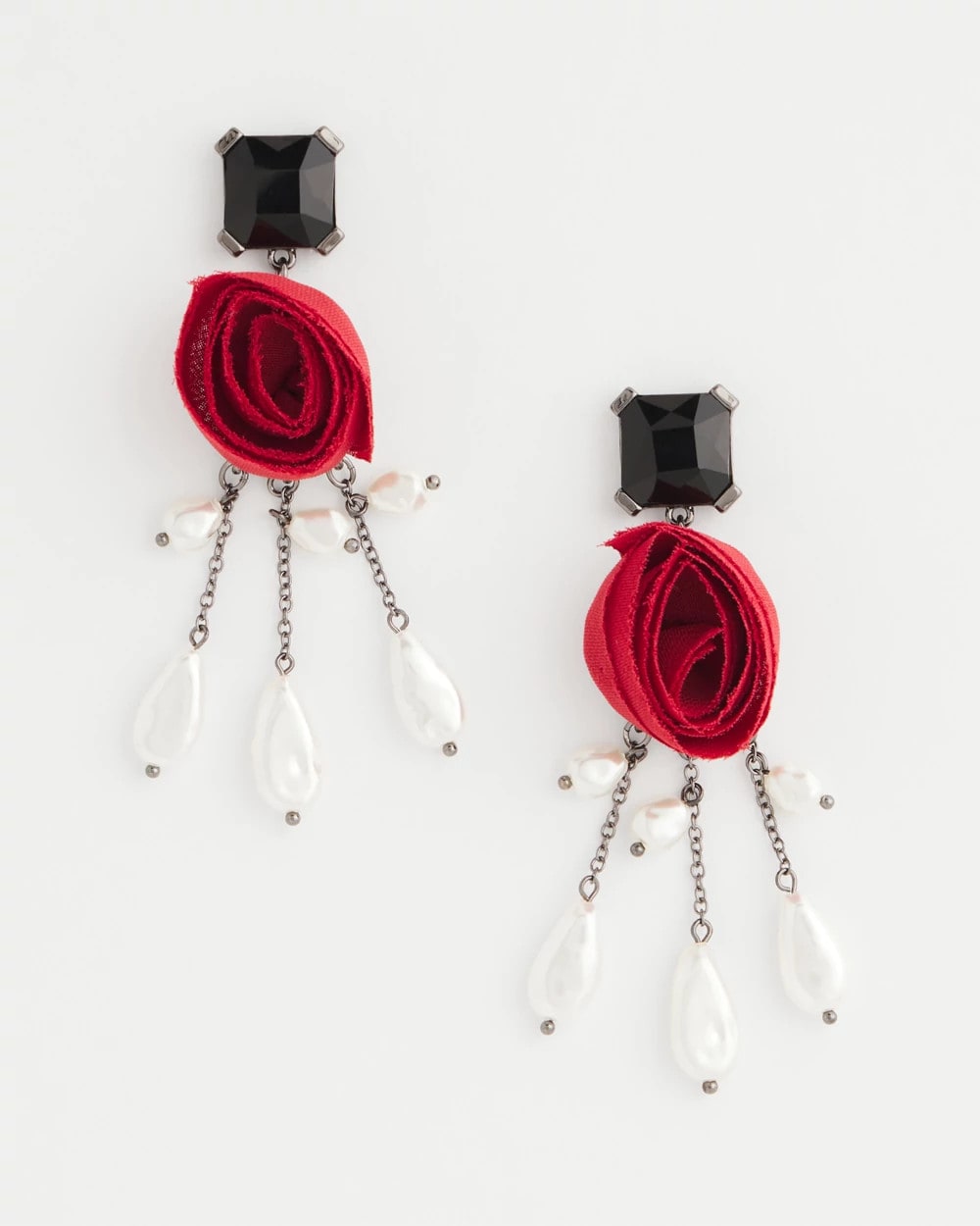 Chico's Red Rose Drop Earrings Red